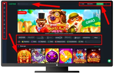 Układ strony Cactus Casino Układ strony i nawigacja